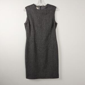 Anne Klein Classic Herringbone Sheath Dress Size 10 Grey 100% Wool (Fits like 6)